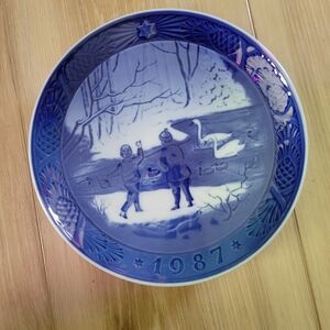 Blue Decorative Plate with Winter Scene